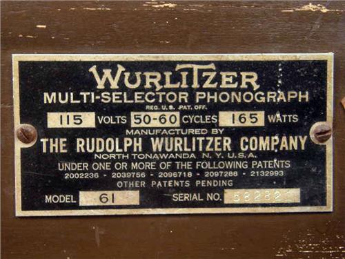 wurlitzer jukebox serial number lookup